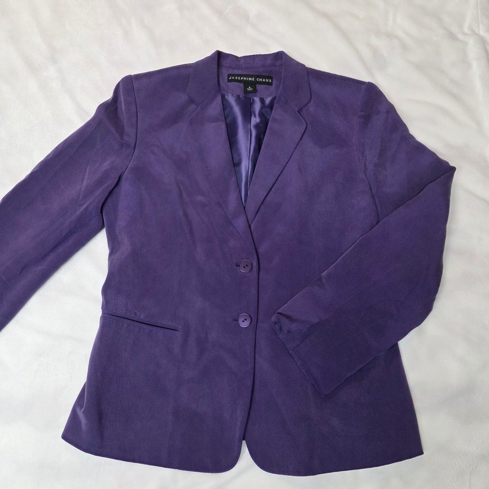 Josephine Chaus Purple 100% Silk Two Button Blazer Jacket Womens Size 4 HH09